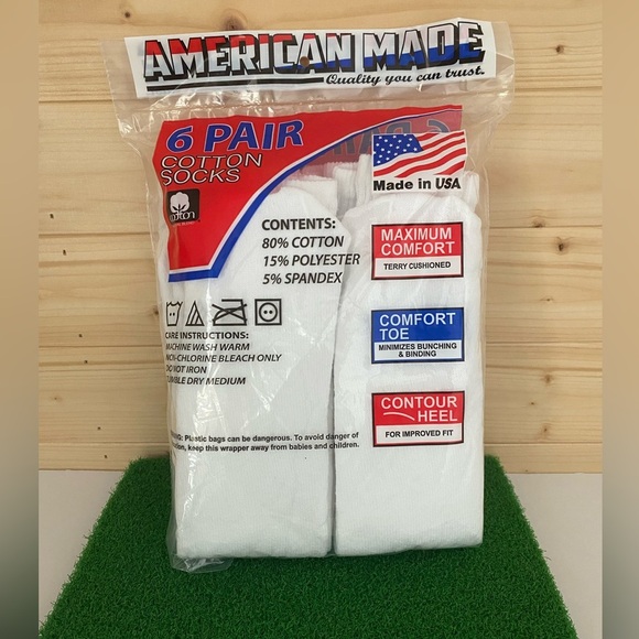 American Made Men’s 6 Pair White Cotton Tube Socks Size 10-13 - Picture 1 of 7